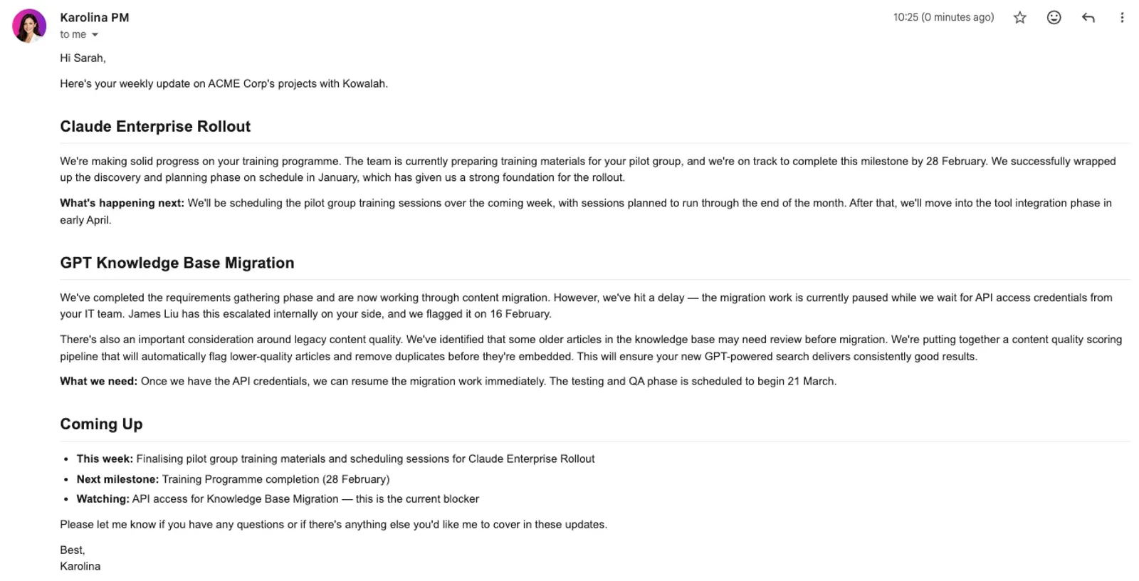 She Sends Status Reports