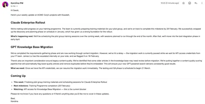 She Sends Status Reports